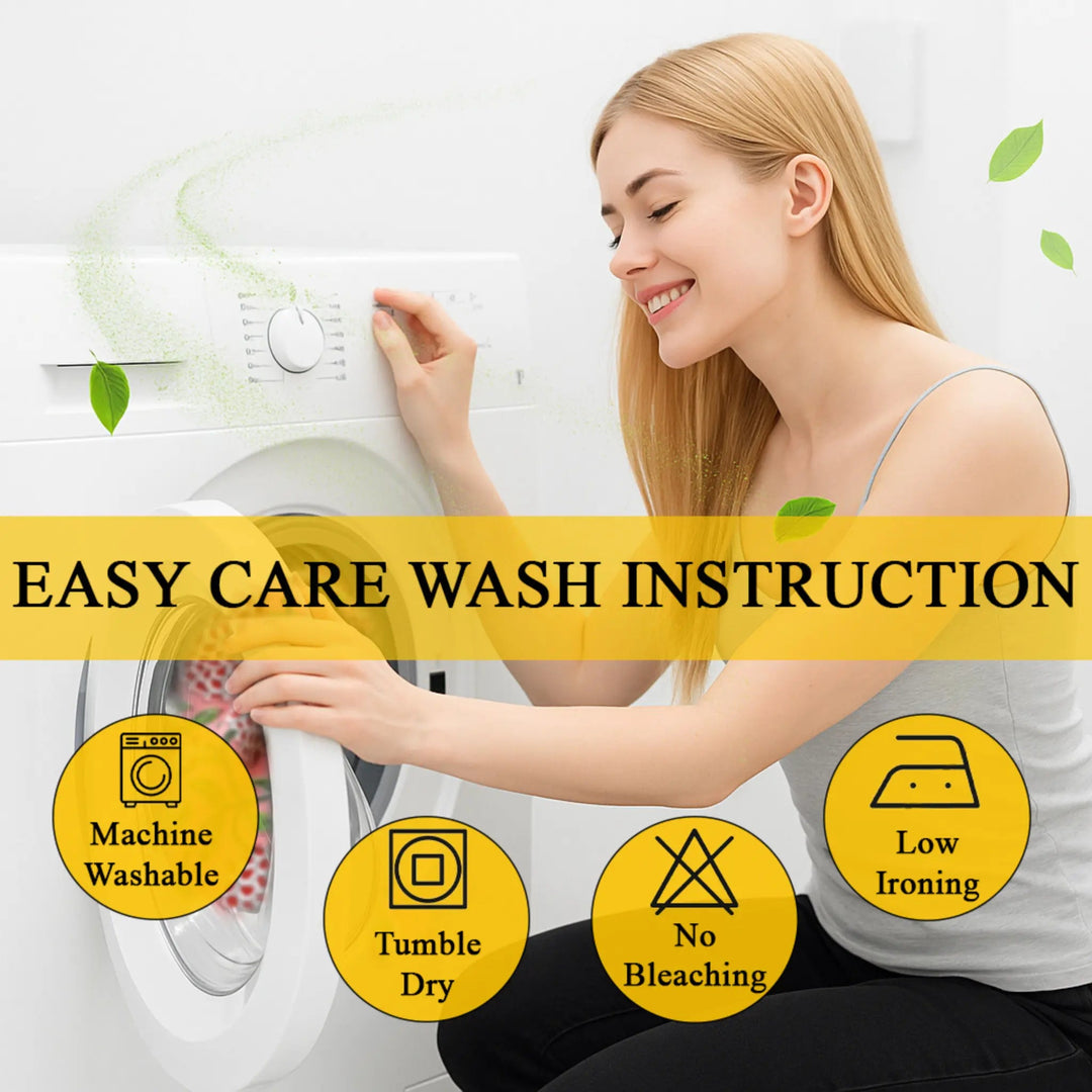 Woman interacting with a washing machine with &