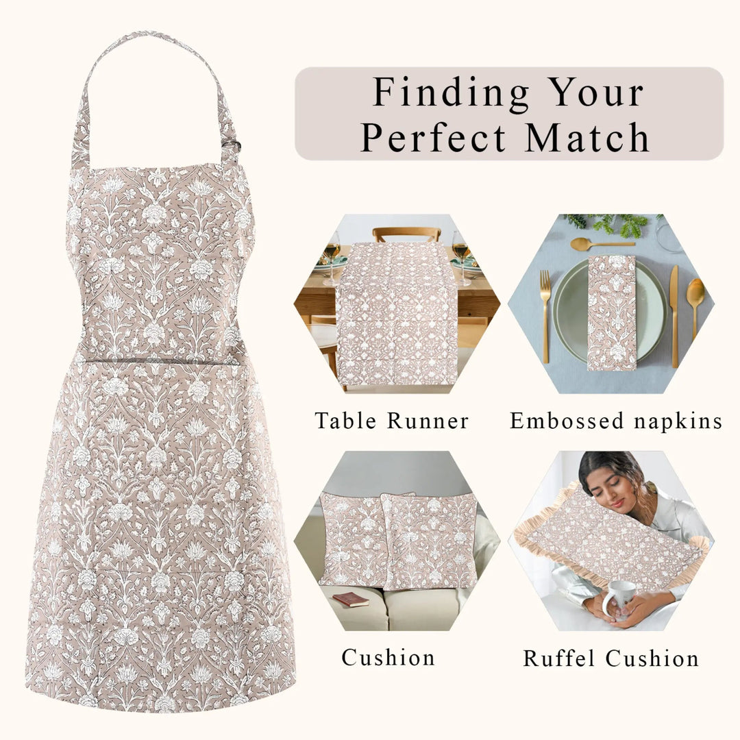 Product display with a dress and matching tableware on a white background