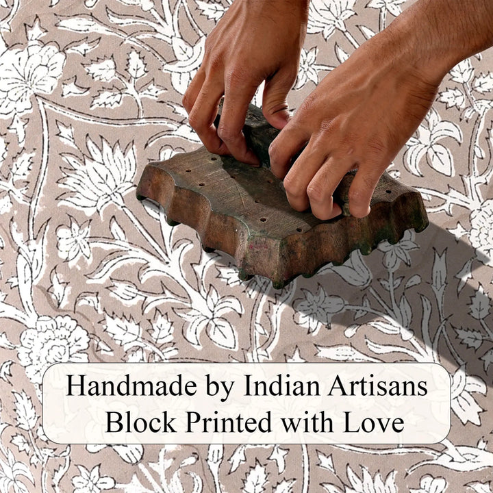 Hand block printing on fabric with text &
