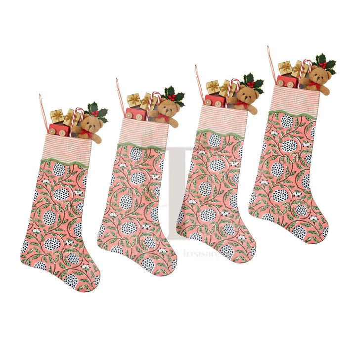 Dark Salmon Pink Christmas Stocking - Pair of 2