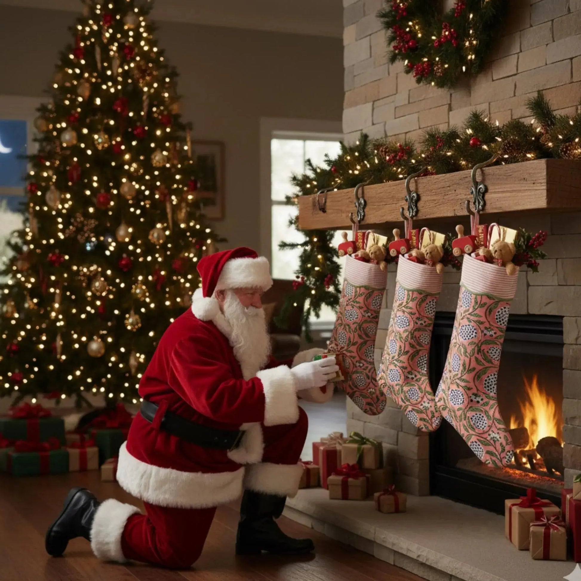 Dark Salmon Pink Christmas Stocking - Pair of 2