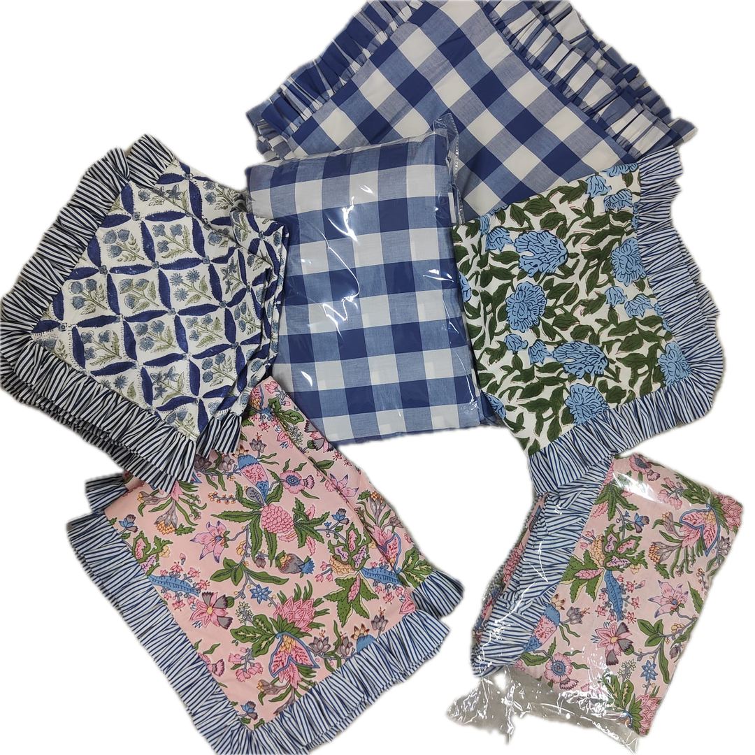 Cotton Ruffled Pillow Cases, Bed Skirt &amp; Duvet Cover Set - 25 Pcs