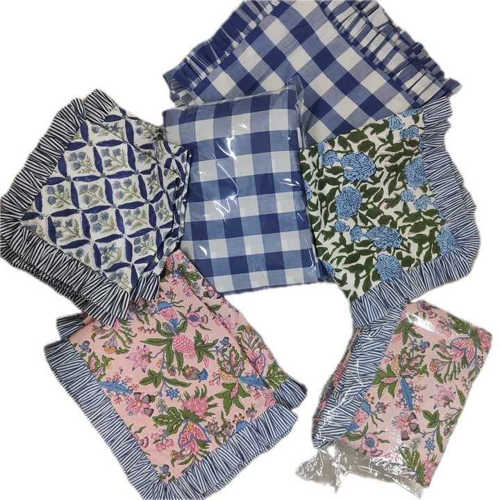 Cotton Ruffled Pillow Cases, Bed Skirt &amp; Duvet Cover Set - 25 Pcs